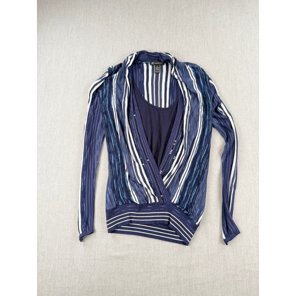 INC International Concepts Blue Striped Sequin Trim 2-in-1 Layered Top Small